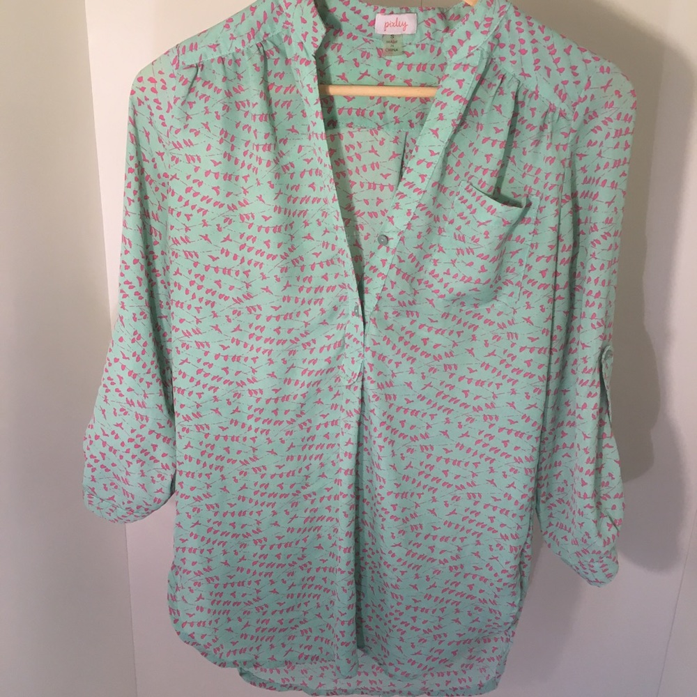 Women's Mint Green and Pink Bird Top, from Stitchfix